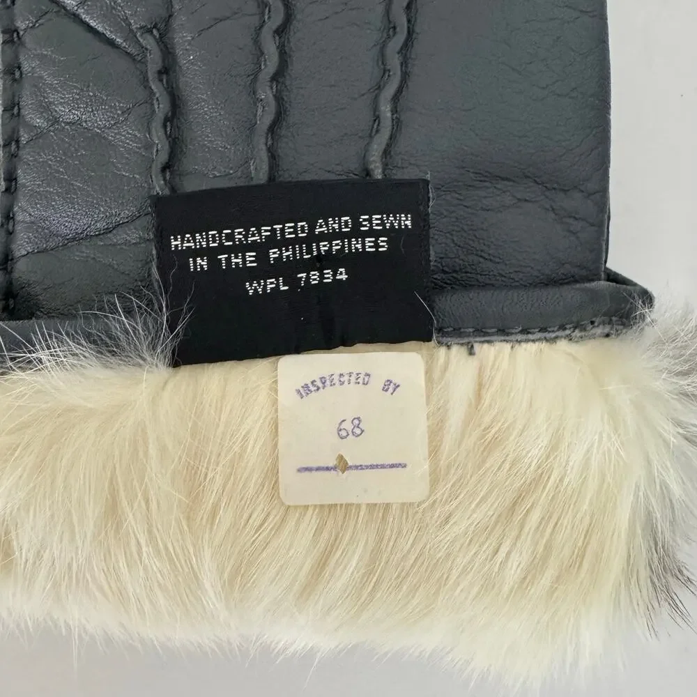 Pierre Cardin Vintage Soft Leather Gloves with Fur Lining Light Navy Women’s S